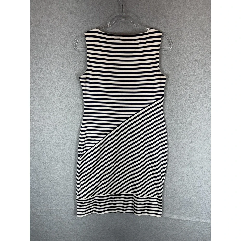 Chaps Dress Womens 6 Navy White Striped Sleeveless Stretch Sheath Classic Career